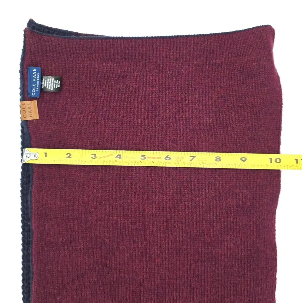 Cole Haan Grand Series Neck Scarf 72x10 Maroon Navy Blue Knit Wool Nylon